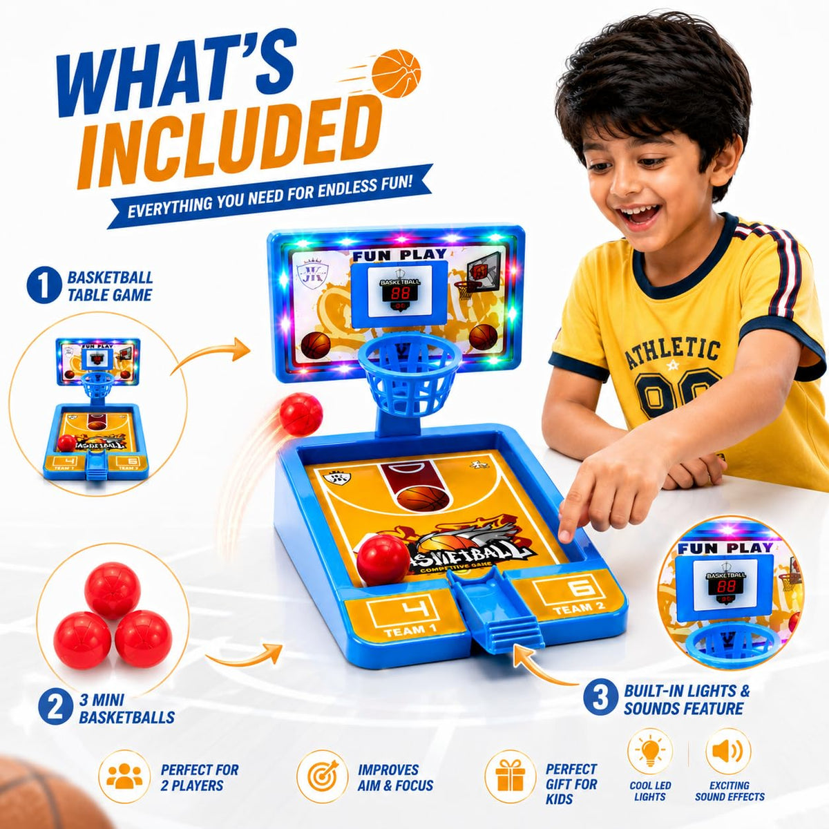 Kids Basketball Set with Adjustable Stand & Table Board Game