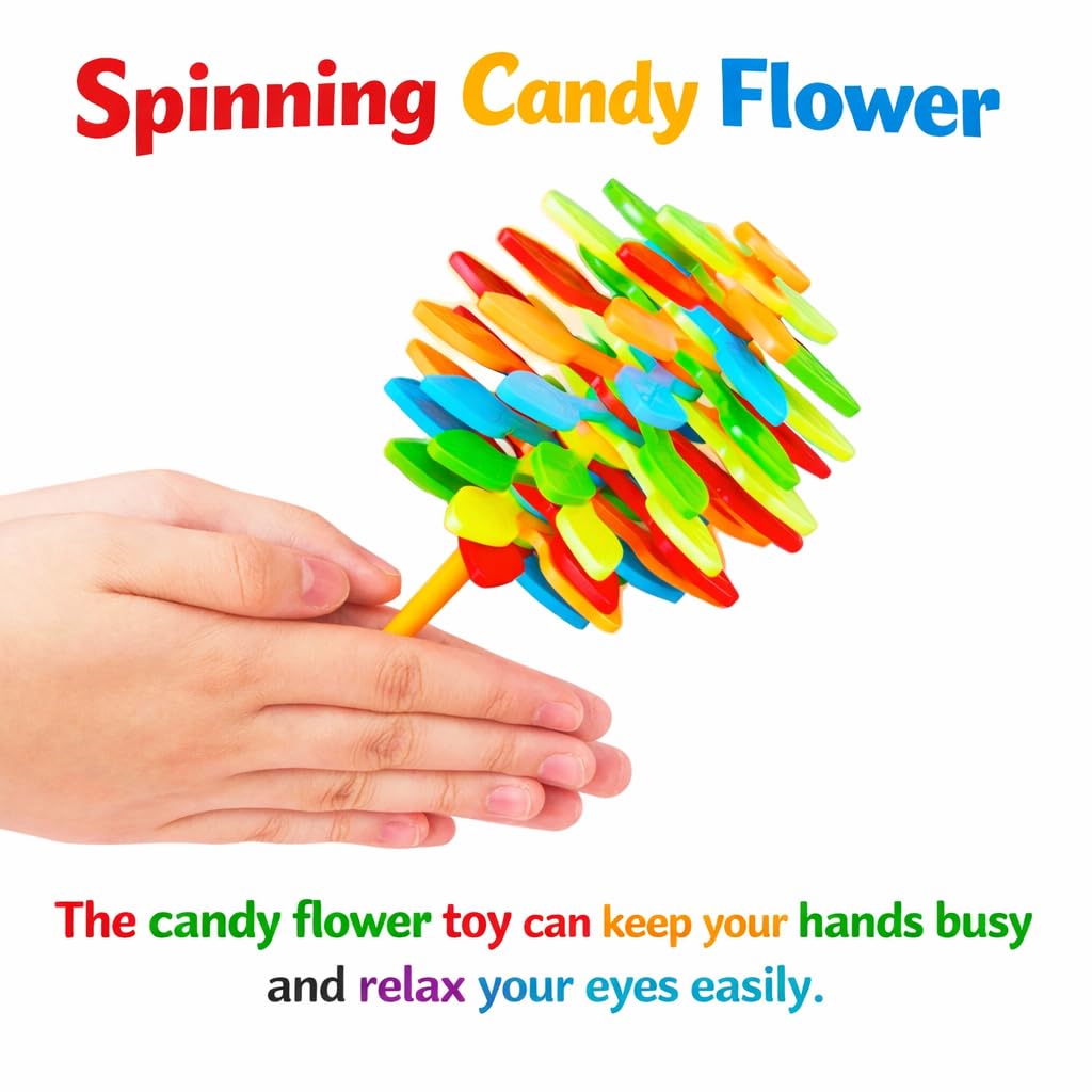 Spinning Candy Flower Toy for Kids Lollipop Shape Hand Spinner with Twisting & Rotating Action | Colorful Flower Fidget Stress Relief Toy for Boys & Girls (3+ Years) Magic Flip Sensory
