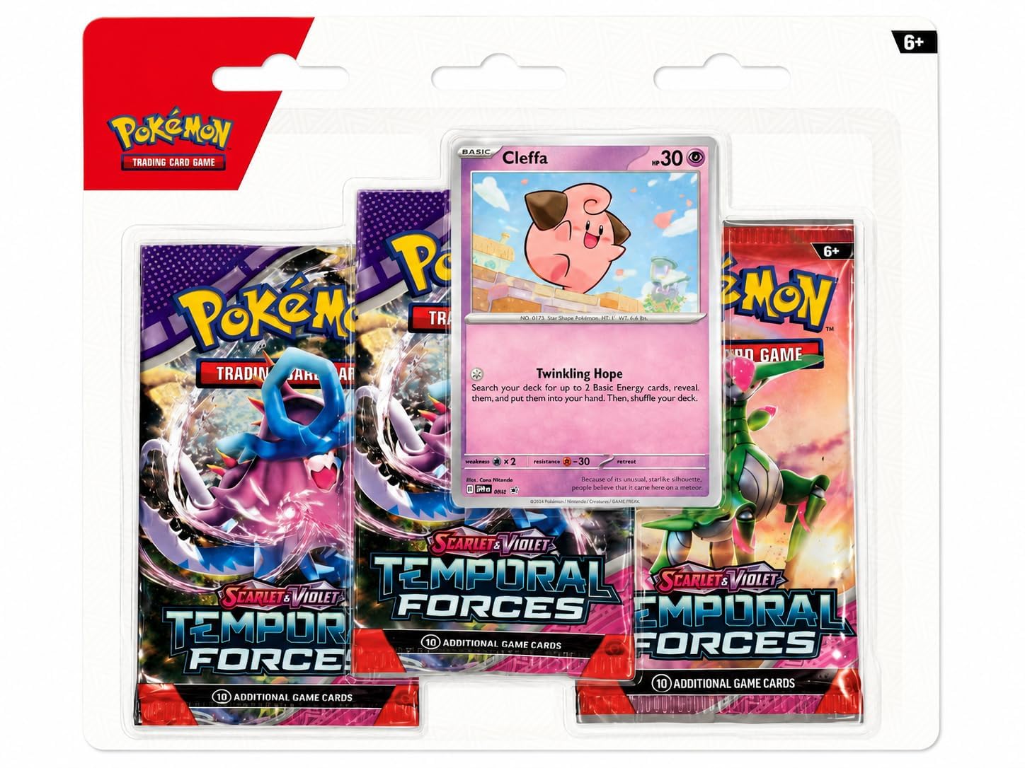 Pokémon TCG : Scarlet & Violet - Temporal Forces Triple Pack (1 Foil Promo Card - Cleffa & 3 Booster Packs)