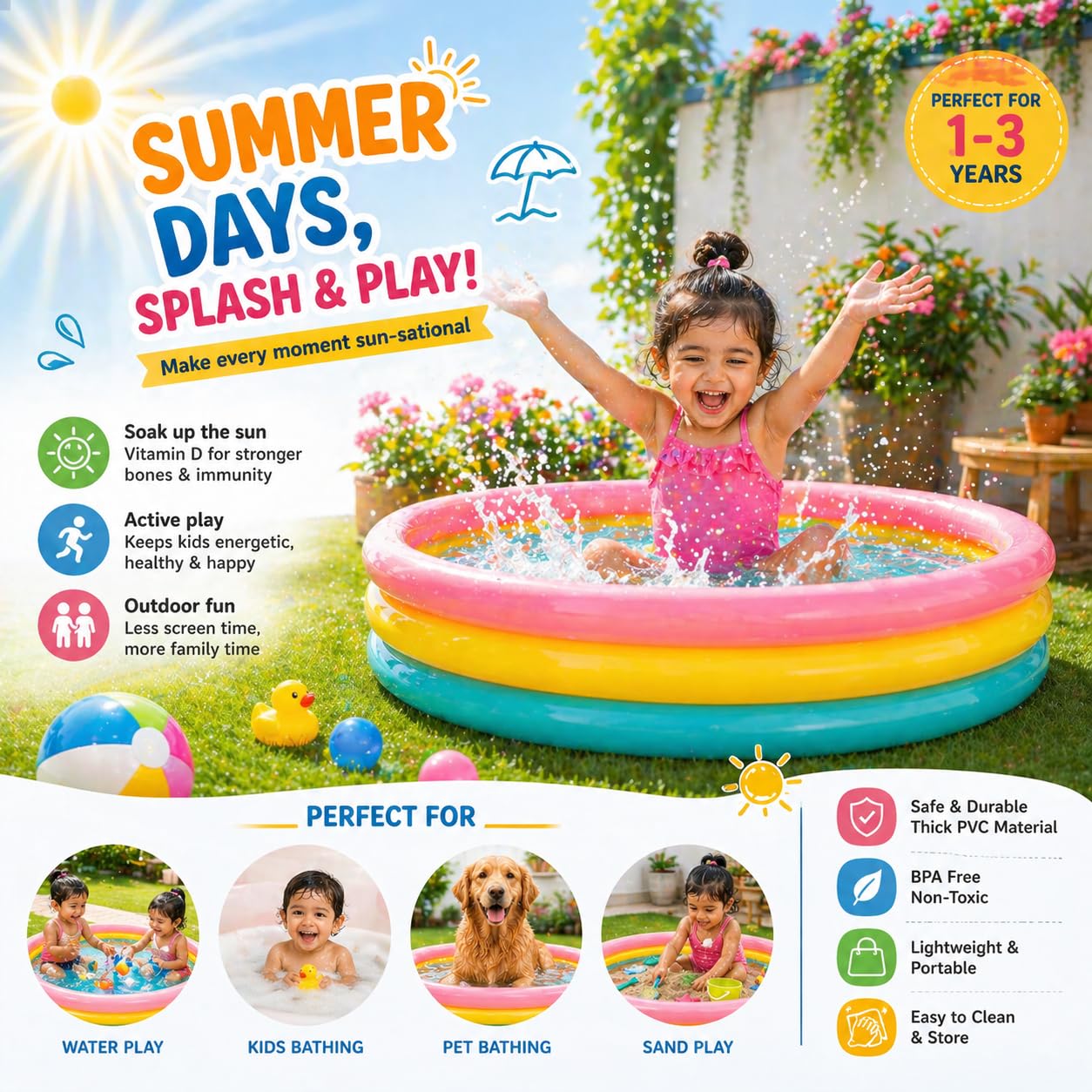3.3 Feet Rectangular Inflatable Swimming Pool Wet Set Collection