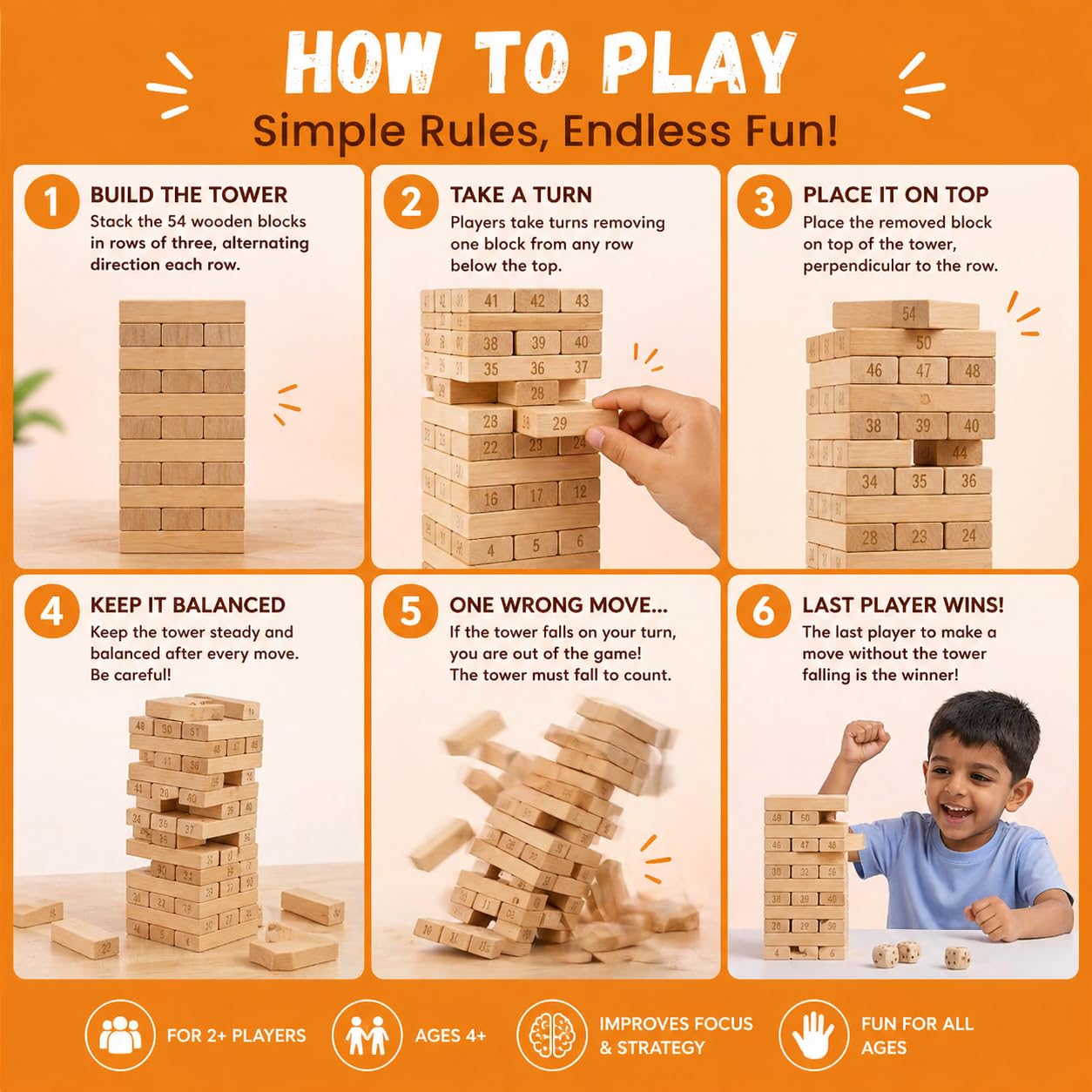 54 Pcs Wooden Tumbling Tower Game Zenga